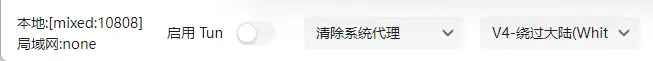 v2rayN 底部状态栏:系统代理下拉框和路由(绕过大陆)